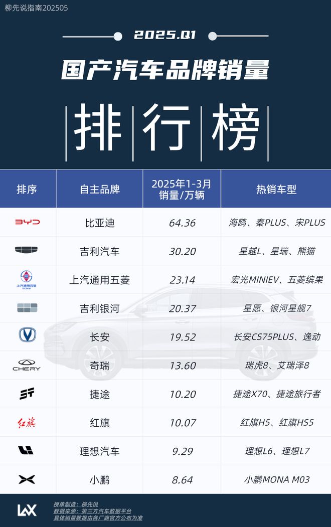 “国产车”销量王：2025年一季度成绩出炉日均销量超7000辆(图3)